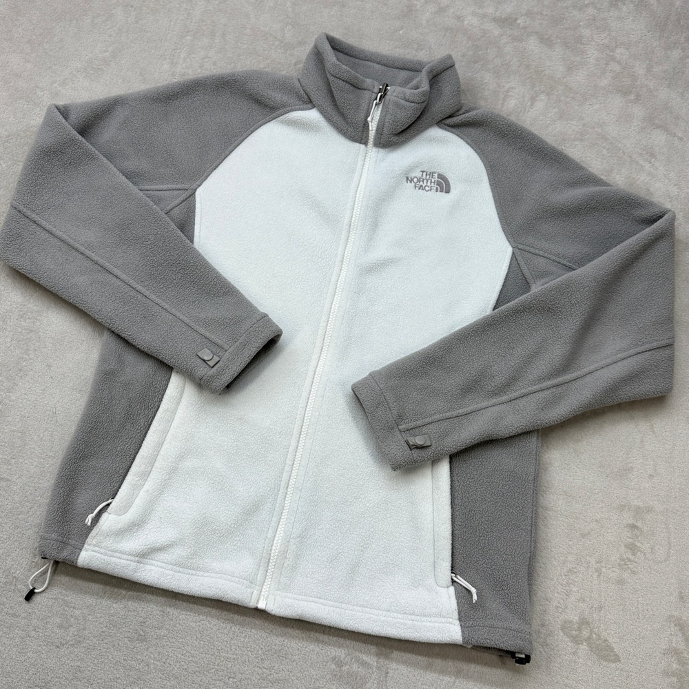 The North Face Khumba Full Zip Fleece Jacket Womens Large Grey White Colorblock